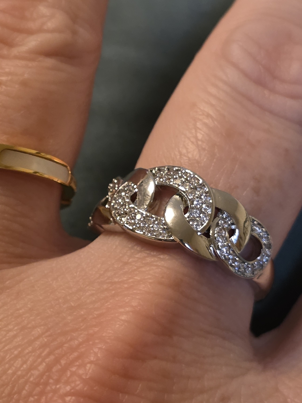 Adina Eden Pavé Cuban Curb Chain Link Statement Ring - Size 10